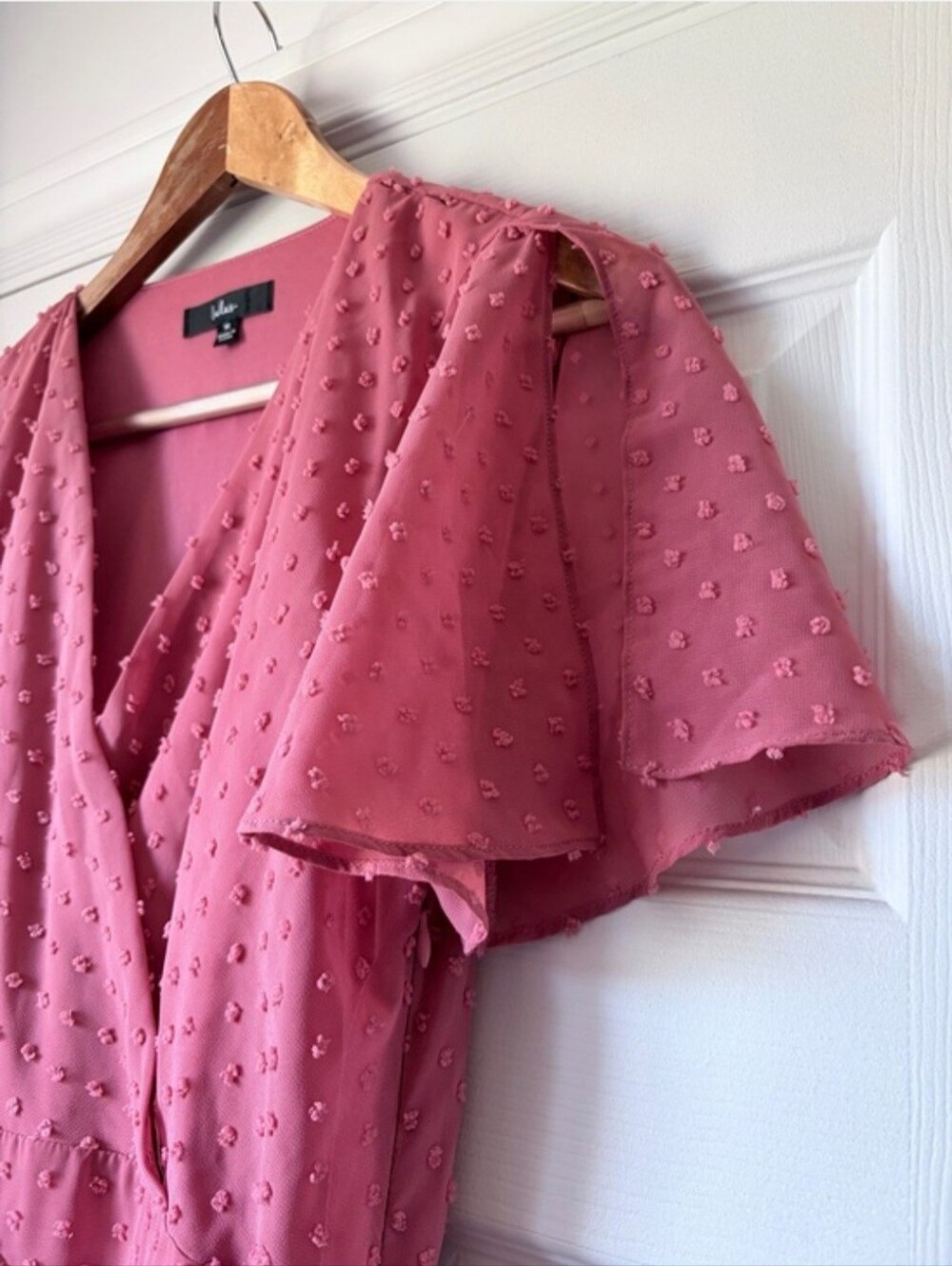 Lulus Rusty Rose Swiss Dot Ruffle Midi Dress Medium - Picture 7 of 11